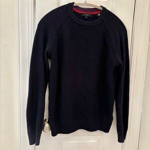 Ted Baker Dark Blue Crewneck Sweater Cotton and Wool Blend